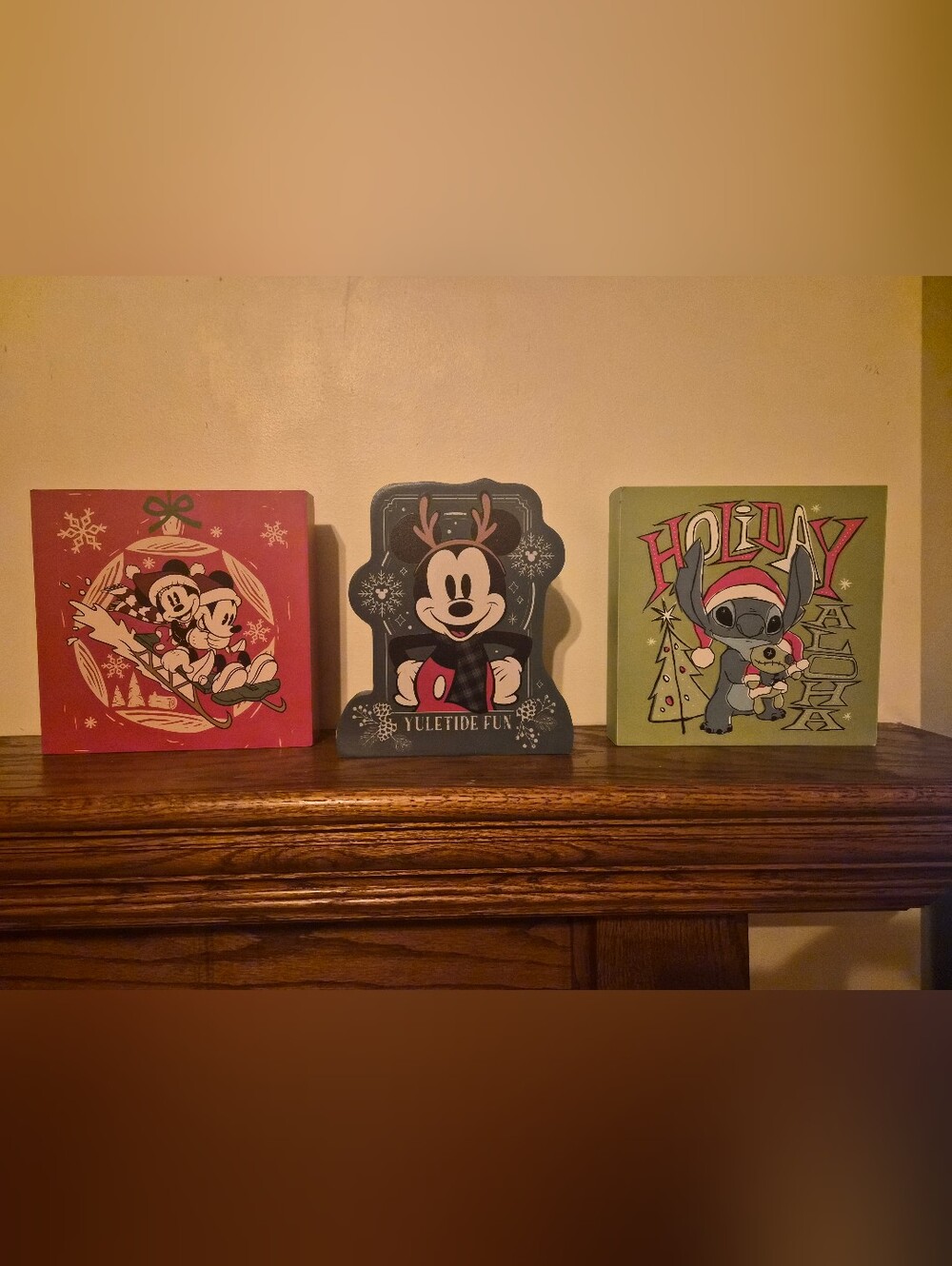 Disney Holiday Wooden Decor Set with Mickey & Stitch - Red, Black, Green